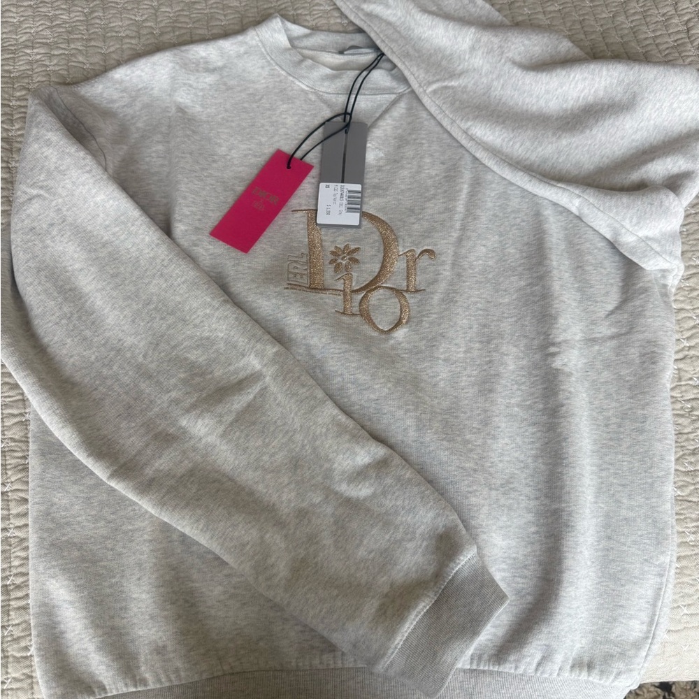 Dior Light Gray Sweatshirt with Gold Embroidery